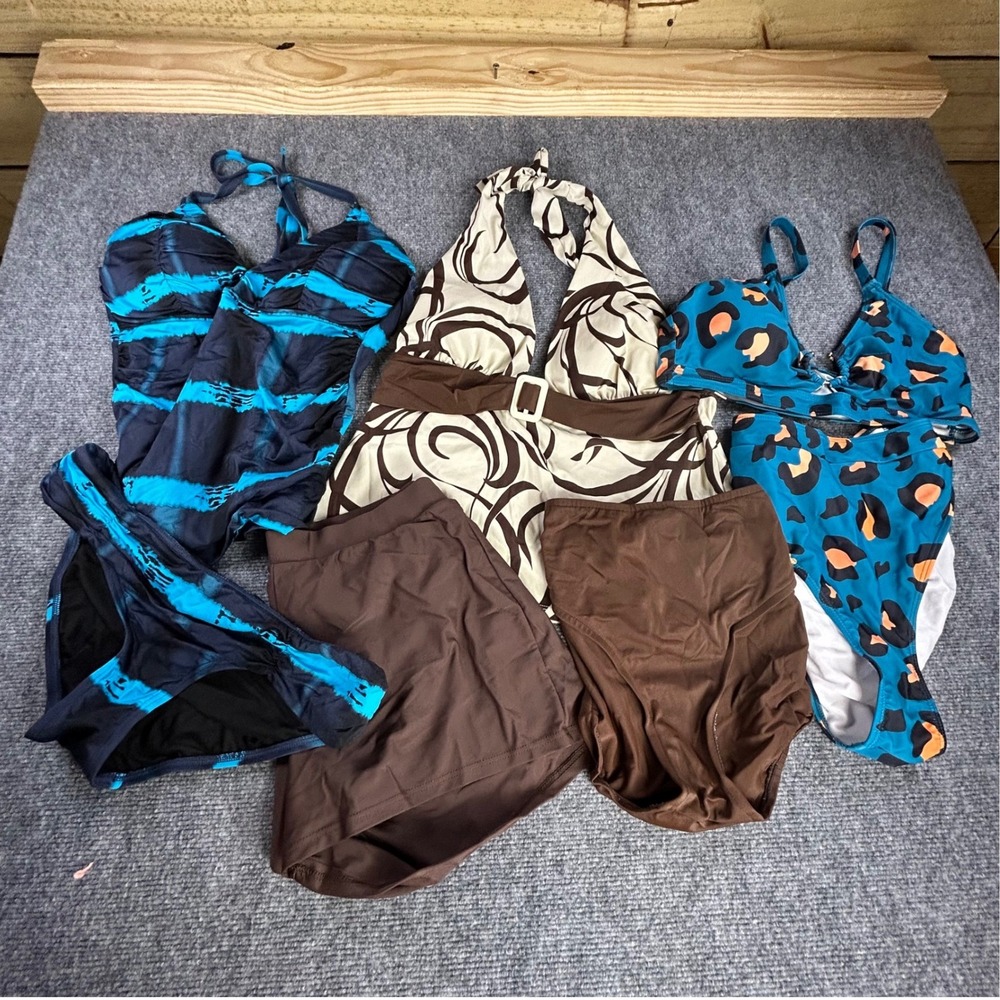 Womens Swimwear Bundle 3 Sets a.n.a Tankini Leopard Bikini Swirl Print Skirt